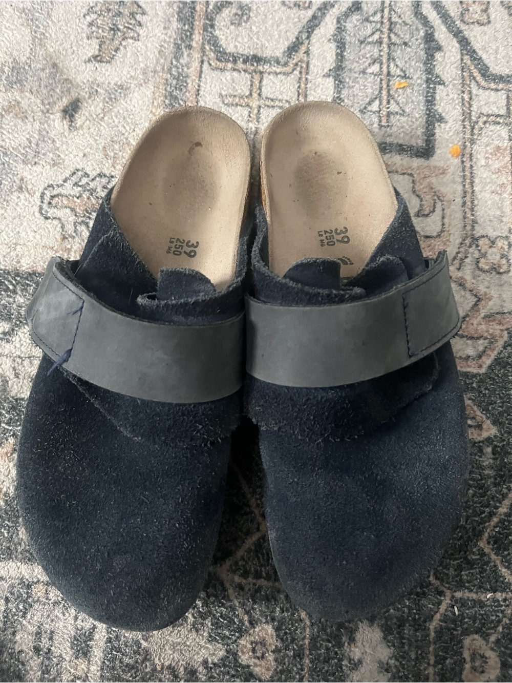 Birkenstock loma strap Navy Suede Slip-On Clogs wAdjustable Strap size 39 vguc